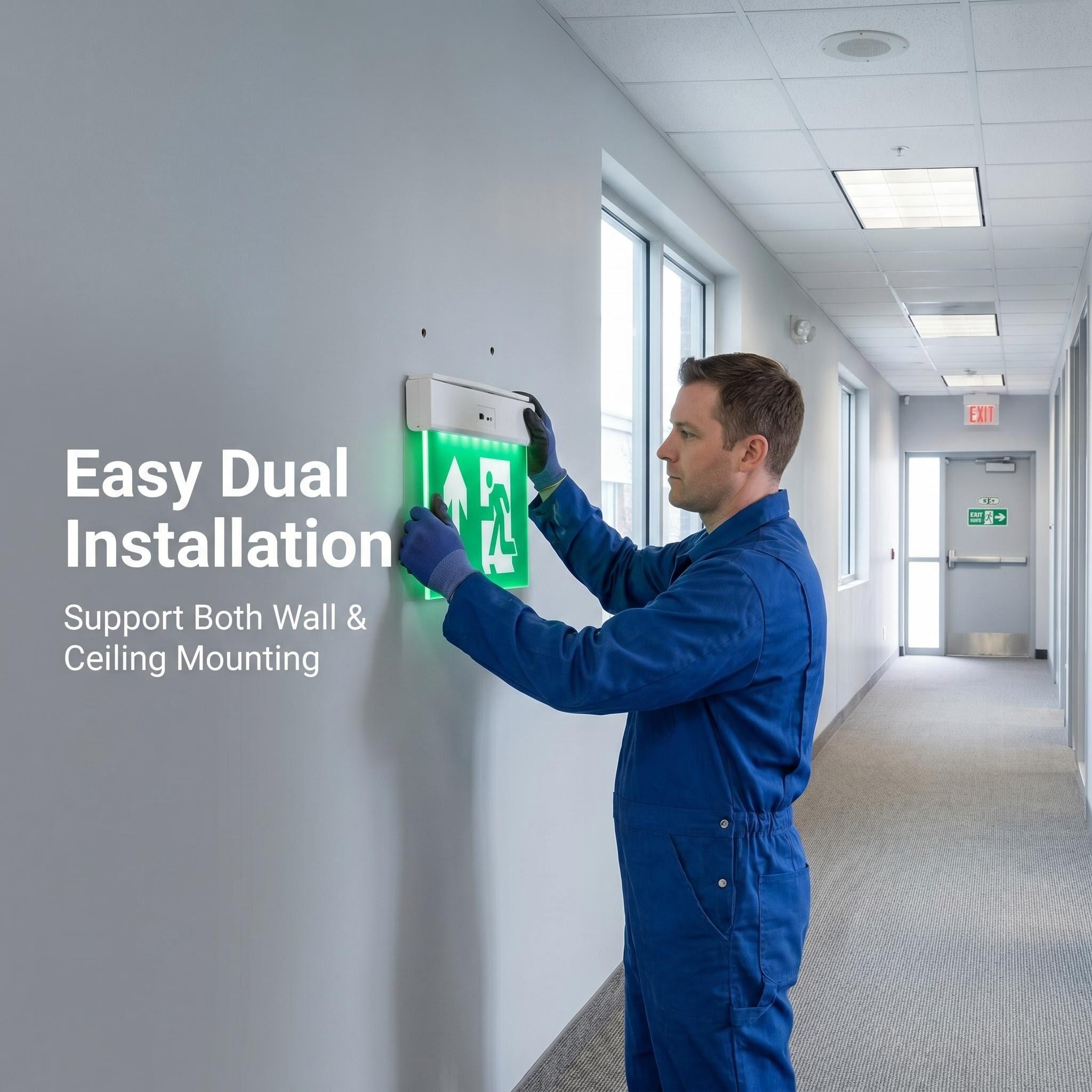 EXIT-LED-ES01 emergency exit sign wall and ceiling installation