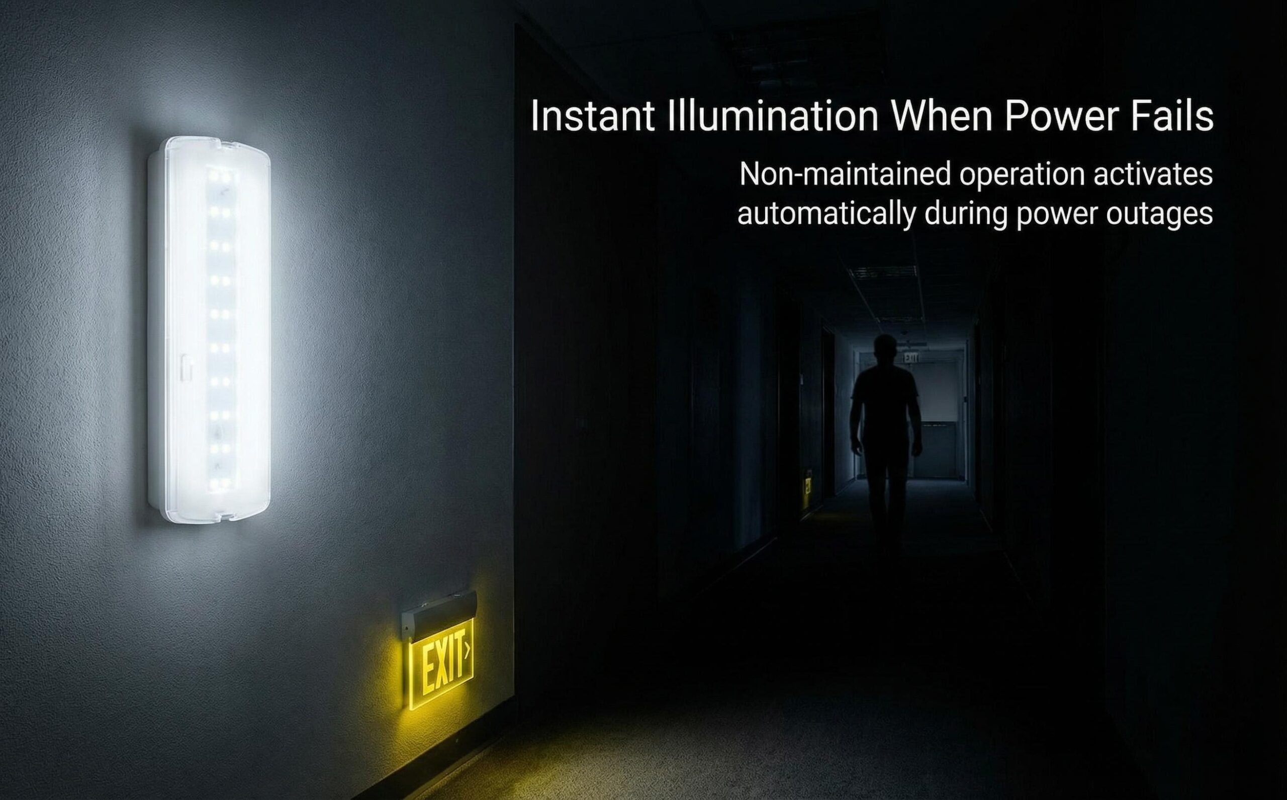 Slim LED Emergency Bulkhead | 3W Non-Maintained | 3.2V LiFePO4 Battery | Dual Surface & Recessed Mount HM-BHD02