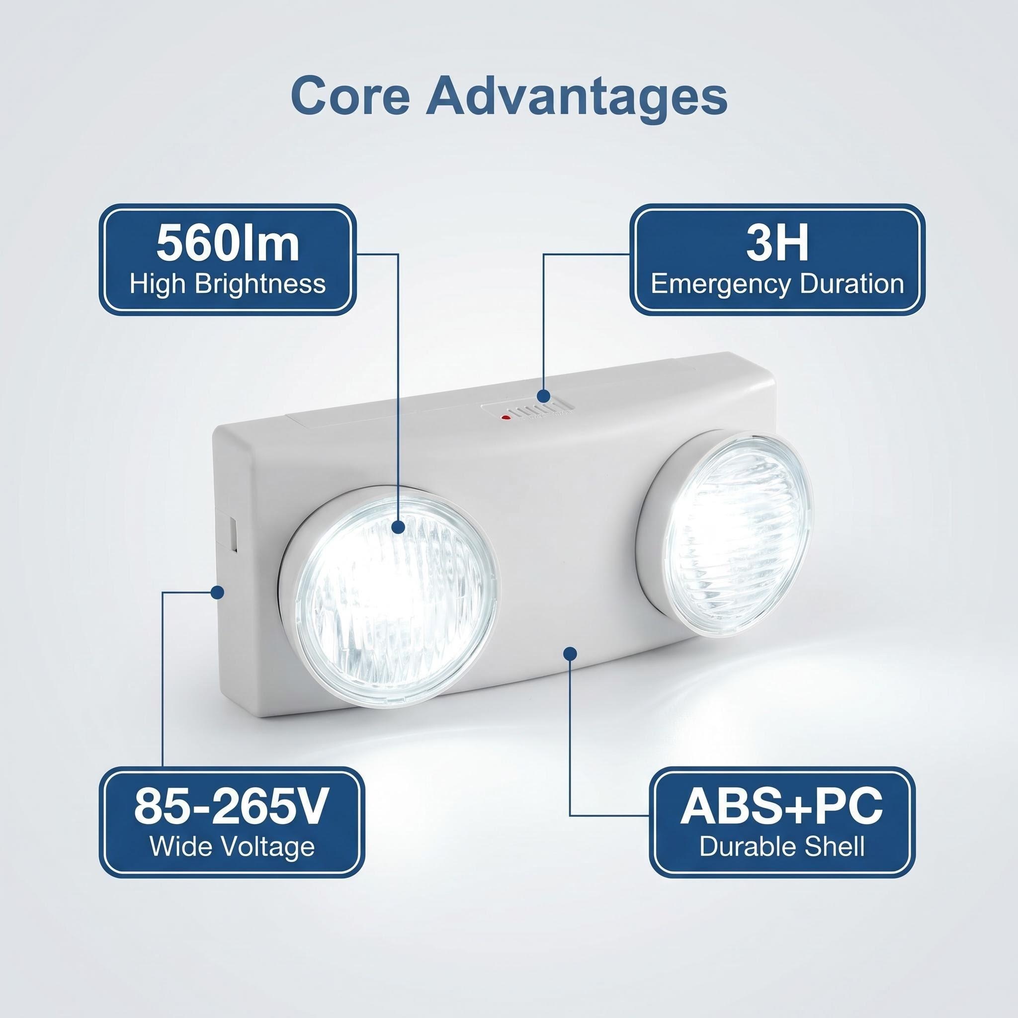High-Brightness Dual-Head LED Emergency Light | 470lm | 3.7V 2200mAh Battery Backup HM-TWS02