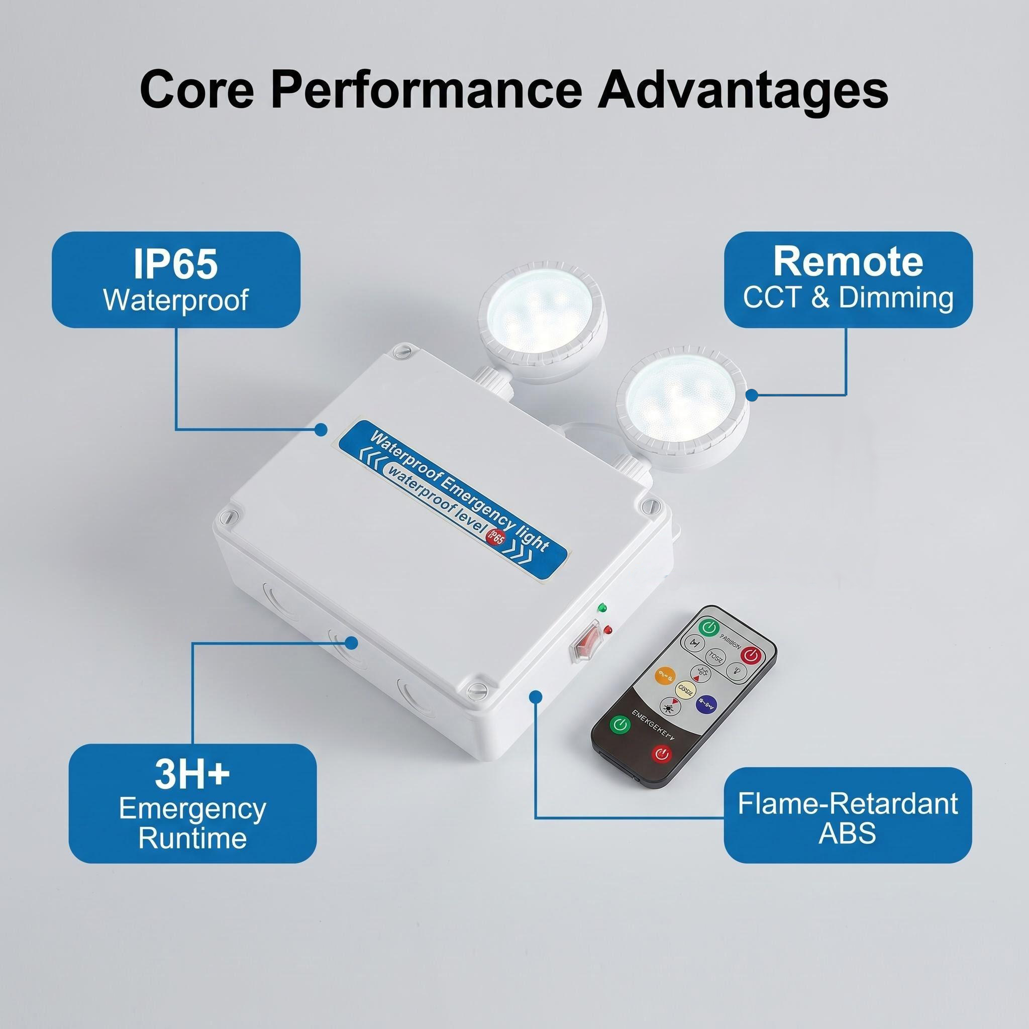 IP65 Waterproof LED Emergency Light | 900lm | Remote Dimmable & CCT Tunable