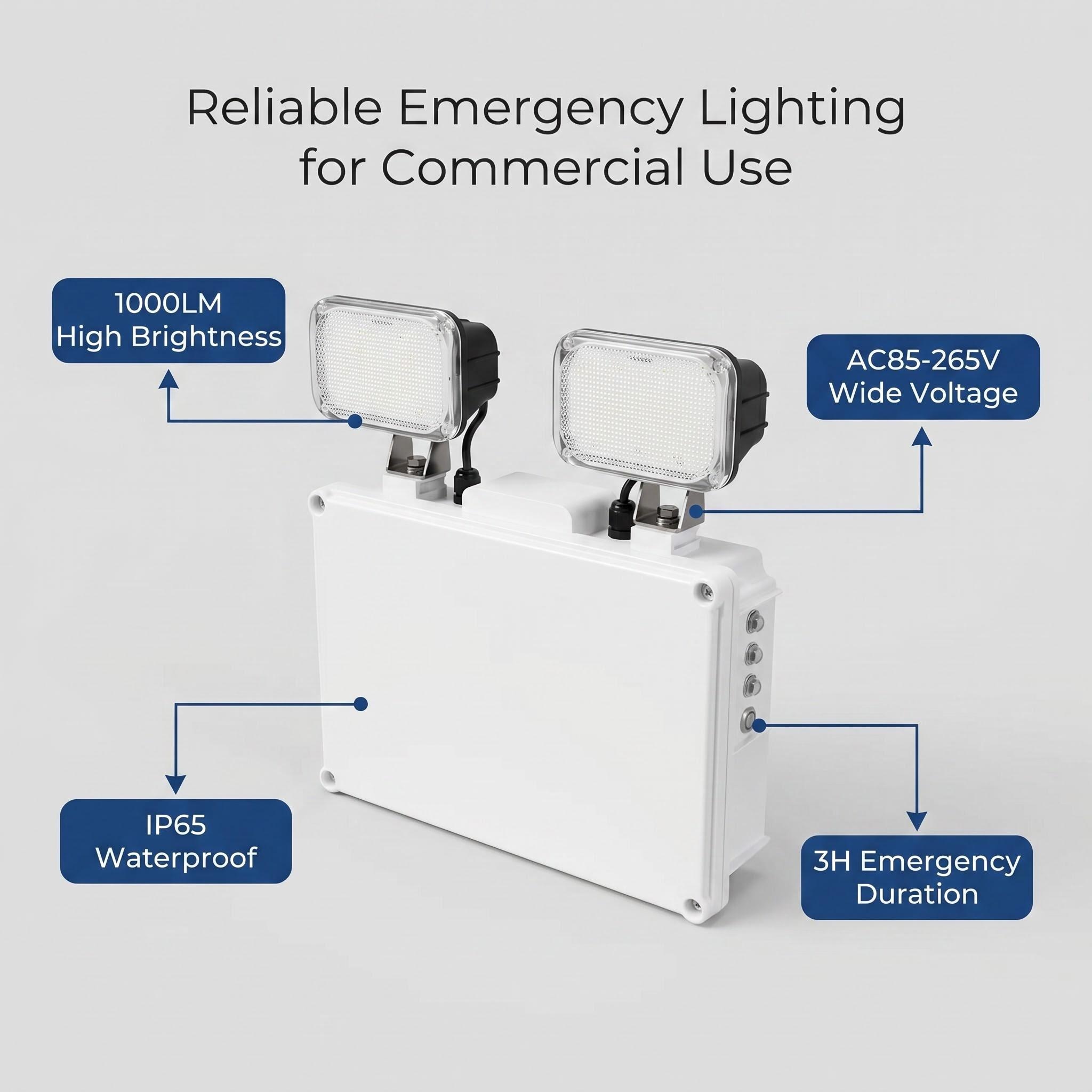 IP65 Waterproof LED Emergency Light | 1000lm High Brightness | 6000mAh LiFePO4 Battery | 2*6W Twin Head