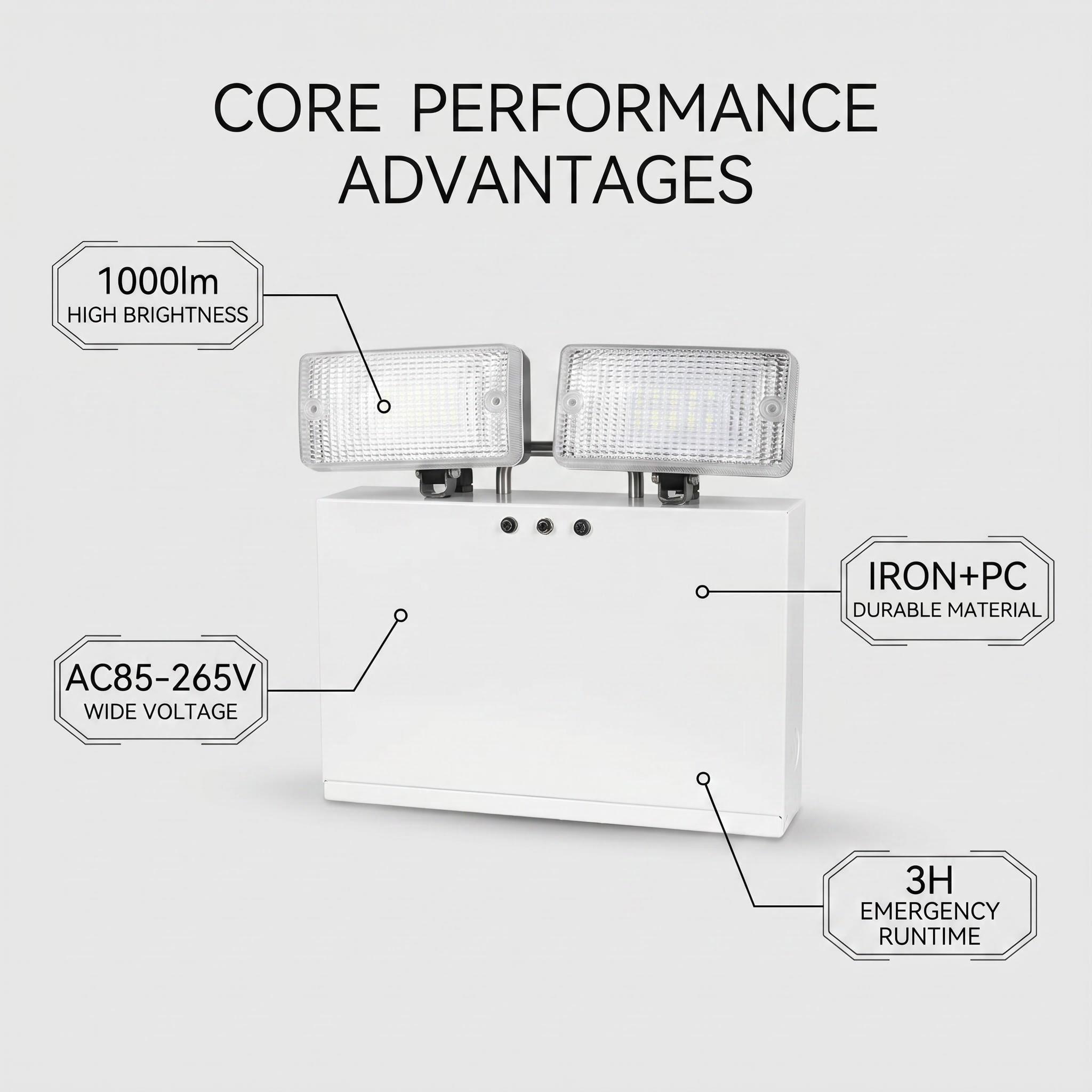12W Metal-Cased LED Emergency Twin Spot | 1000lm | 6000mAh LiFePO4 Battery Backup HM-TWS05